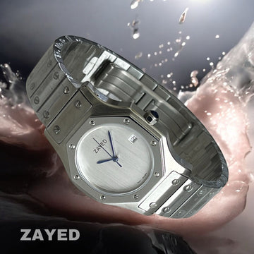 Baby Grey Dated Dial Zayed Silver Chain Gents Watch