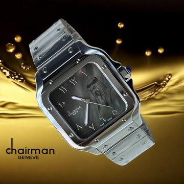 Cartier Chairman Geneve Sheik Arabic Grey Dial Silver Chain Gents Watch