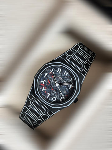 Chairman Geneve Arabic Black Marble Dial Black Poly Carbon Gents Watch