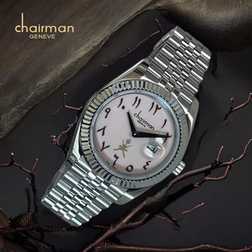Chairman Geneve Arabic Dated Baby Pink Dial Silver Chain Gents Watch