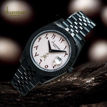 Chairman Geneve Arabic Dated Pink Dial Black Chain Gents Watch