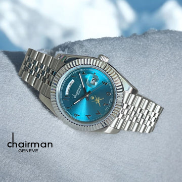 Chairman Geneve Arabic Day And Dated Baby Blue Dial Silver Strap Gents Watch