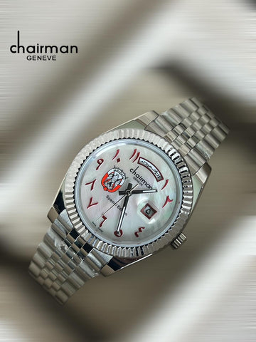 Chairman Geneve Arabic Dial Dated Silver Strap Mens Watch