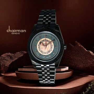 Chairman Geneve Arabic Green And Beige Dial Black Chain Gents Watch