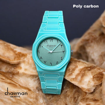 Chairman Geneve Arabic Grey Dial Sky Blue Poly Carbon Gents Watch