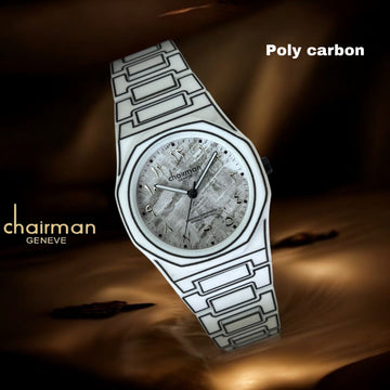 Chairman Geneve Arabic Grey Marble Dial White Poly Carbon Gents Watch