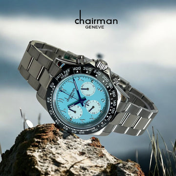Chairman Geneve Arabic Sky Blue Color Dial Steel Strap Men's Watch