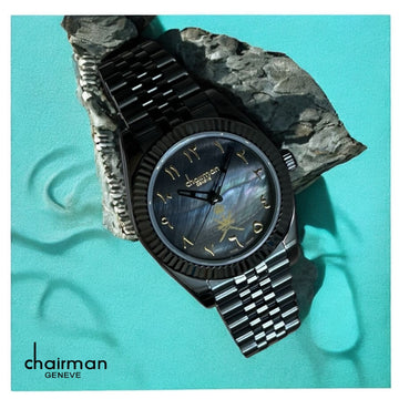 Chairman Geneve Black Arabic Dial Black Strap Watch