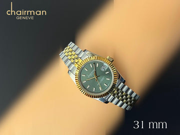 Chairman Geneve Green Dated Silver And Gold Strap Gents Watch