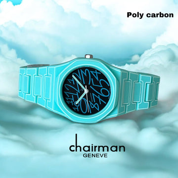 Chairman Geneve Black Dial Sky Blue Poly Carbon Gents Watch