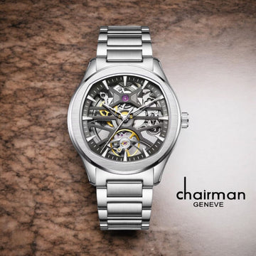 Chairman Geneve Black Mechanical Dial Silver Chain Gents Watch