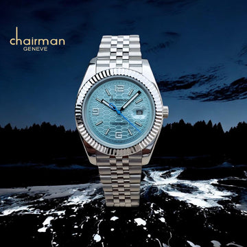 Chairman Geneve Dated Baby Blue Dial Silver Chain Gents Watch