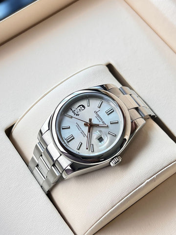 Chairman Geneve Dated Baby Grey And Blue Dial Silver Chain Gents Watch
