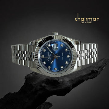 Chairman Geneve Dated Blue Dial Silver Chain Gents Watch