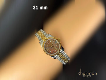 Chairman Geneve Dated Brown Dial Silver Gold Strap Ladies Watch