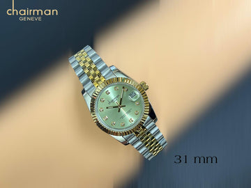 Chairman Geneve Dated Green Dial Silver And Gold Strap Gents Watch