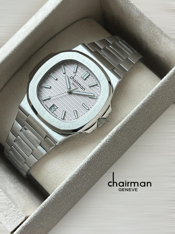 Chairman Geneve Dated Grey Dial Silver Chain Gents Watch