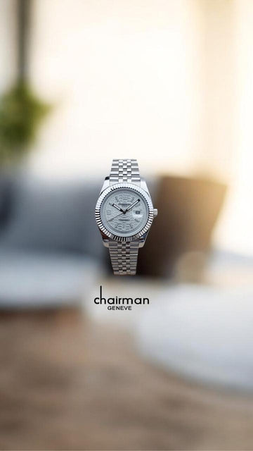 Chairman Geneve Dated Grey Dial Silver Chain Gents Watch