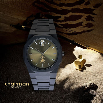 Chairman Geneve Dated OMAN Emblem Brown Dial Black Gents Watch