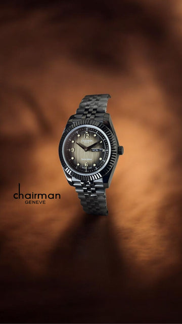 Chairman Geneve Day And Dated Black And Grey Dial Black Chain Gents Watch