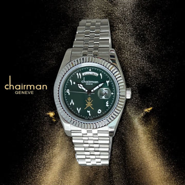 Chairman Geneve Green Dated Arabic Dial Silver Chain Gents Watch