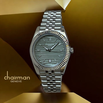 Chairman Geneve Grey Dated Dial Silver Chain Gents Watch