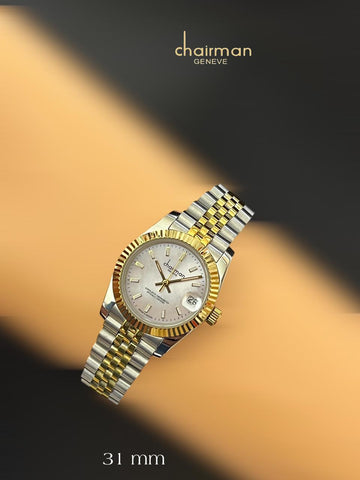 Chairman Geneve Grey Dated Silver And Gold Strap Gents Watch