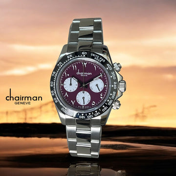 Chairman Geneve Maroon Color Arabic Dial Steel Strap Men's Watch