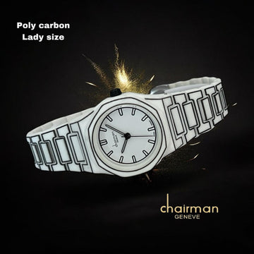 Chairman Geneve Poly Carbon Lady Size Black And White Watch