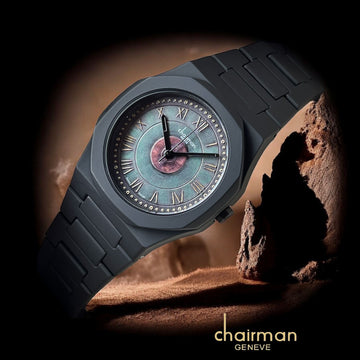 Chairman Geneve Roman Numeral Green Dial Black Chain Gents Watch