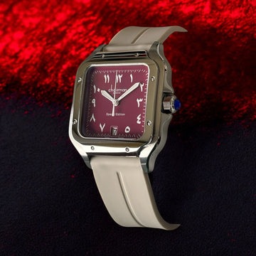 Chairman Geneve Special Edition Arabic Dated Maroon Dial Beige Strap Gents Watch