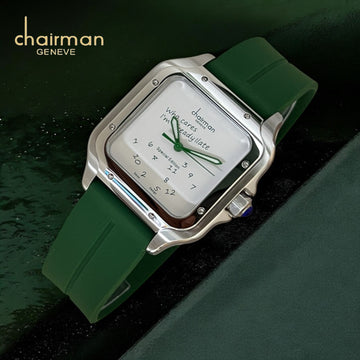 Chairman Geneve Swiss Design White Square Dial Green Strap Gents Watch