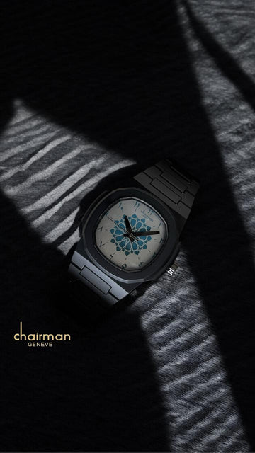 Chairman Geneve White Arabic Dial Black Chain Gents Watch
