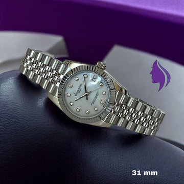 Chairman Geneve White Stone Dated Dial Silver Chain Gents Watch