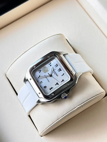 Chairman Geneve White UAE Emblem Dated Arabic Dial White Strap Gents Watch