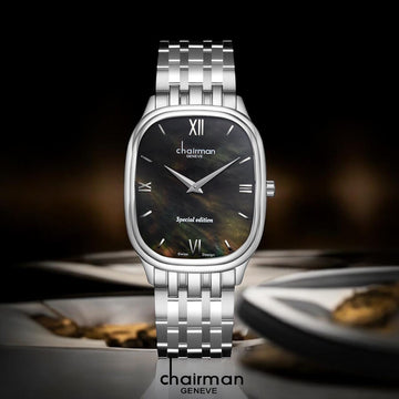 Chairman Geneve Special Edition Roman Marble Black Dial Silver Chain Gents Watch