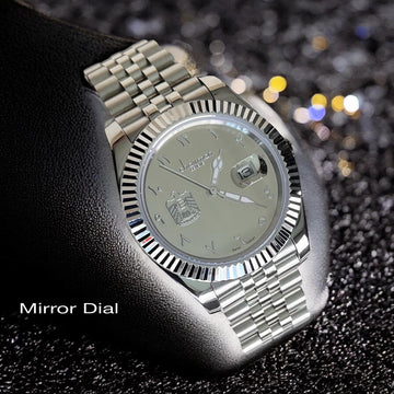Mirror Dial Chairman Geneve UAE Emblem Dated Arabic Grey Dial Silver Chain Gents Watch