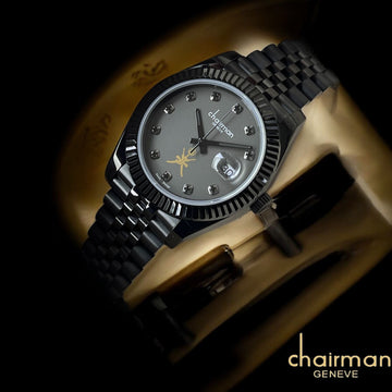 OMAN Emblem Chairman Geneve Dated Black Dial Black Chain Gents Watch