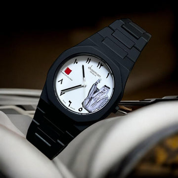 QATAR Sheikh And Flag Photo Arabic White Dial Black Chain Chairman Geneve Gents Watch
