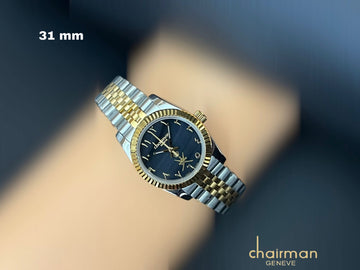 Silver Gold Strap Blue Arabic Dial Chairman Geneve Ladies Watch