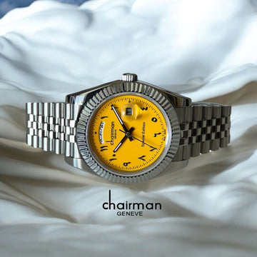 Special Edition Chairman Geneve Arabic Dated Yellow Dial Silver Chain Gents Watch