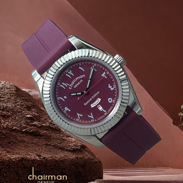 Special Edition Chairman Geneve Day And Dated Maroon Dial Maroon Strap Watch