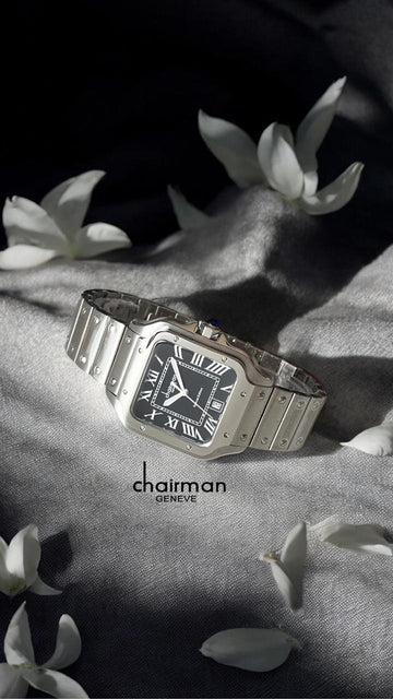 Special Edition Chairman Geneve Roman Black Dated Dial Silver Chain Gents Watch