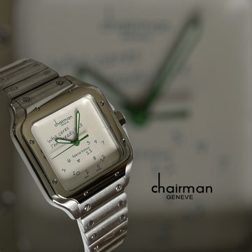 Special Edition Chairman Geneve White Dial Green Letters Silver Chain Gents Watch