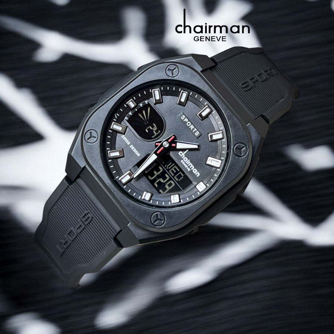 Sports Chairman Geneve Black Gents Watch