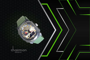 Sports Chairman Geneve Day Golden Dial Green Strap Gents Watch