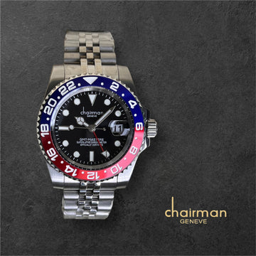 Superlative Chronometer Chairman Geneve Black Dated Dial Silver Chain Gents Watch