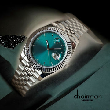Swiss Chairman Design Dated Green Dial Silver Chain Gents Watch
