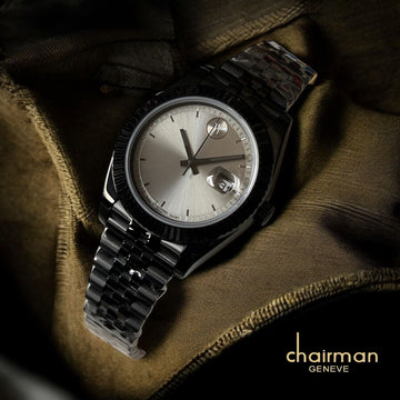 Swiss Chairman Geneve Design Dated Grey Dial Black Chain Gents Watch