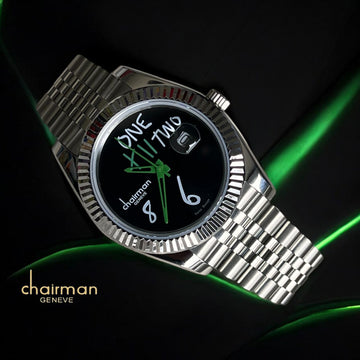 Swiss Design Chairman Geneve Black Dated Dial Silver Chain Gents Watch